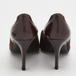 Pre Owned حذاء كعب عالي إيف سان لوران جلد وسويدي بني داكن مقاس 38