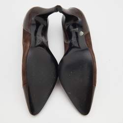 Pre Owned حذاء كعب عالي إيف سان لوران جلد وسويدي بني داكن مقاس 38