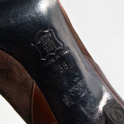 Pre Owned حذاء كعب عالي إيف سان لوران جلد وسويدي بني داكن مقاس 38