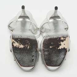 Pre Owned Yves Saint Laurent Silver Leather Tribute Platform Sandals Size 37
