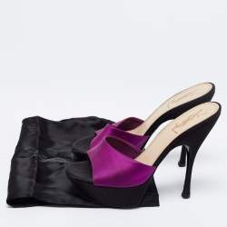Pre Owned Yves Saint Laurent Purple/Black Satin Platform Slide Sandals Size 37.5