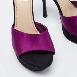 Pre Owned Yves Saint Laurent Purple/Black Satin Platform Slide Sandals Size 37.5