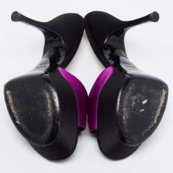 Pre Owned Yves Saint Laurent Purple/Black Satin Platform Slide Sandals Size 37.5