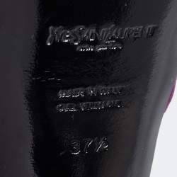Pre Owned Yves Saint Laurent Purple/Black Satin Platform Slide Sandals Size 37.5