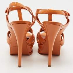 Pre Owned Yves Saint Laurent Orange Patent Leather Tribute Platform Sandals Size 37.5