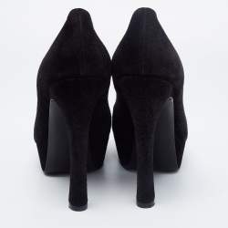 Pre Owned حذاء كعب عالي إيف سان لوران بالاس سويدي أسود مقدمة مفتوحة مقاس 40.5