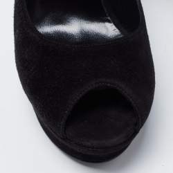 Pre Owned حذاء كعب عالي إيف سان لوران بالاس سويدي أسود مقدمة مفتوحة مقاس 40.5