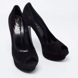 Pre Owned حذاء كعب عالي إيف سان لوران بالاس سويدي أسود مقدمة مفتوحة مقاس 40.5