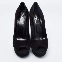 Pre Owned حذاء كعب عالي إيف سان لوران بالاس سويدي أسود مقدمة مفتوحة مقاس 40.5