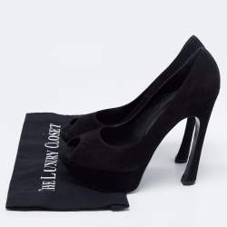 Pre Owned حذاء كعب عالي إيف سان لوران بالاس سويدي أسود مقدمة مفتوحة مقاس 40.5