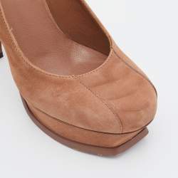 Yves Saint Laurent Brown Nubuck Leather Tribtoo Platform Pumps Size 38