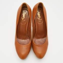 Pre Owned Yves Saint Laurent Brown Leather Wedge Platform Pumps Size 40.5