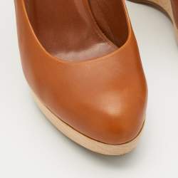 Pre Owned Yves Saint Laurent Brown Leather Wedge Platform Pumps Size 40.5