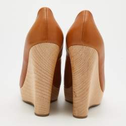 Pre Owned Yves Saint Laurent Brown Leather Wedge Platform Pumps Size 40.5