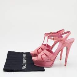 مملوكة مسبقًا Yves Saint Laurent Pink Patent Leather Tribute Platform Sandals Size 39