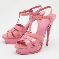 مملوكة مسبقًا Yves Saint Laurent Pink Patent Leather Tribute Platform Sandals Size 39