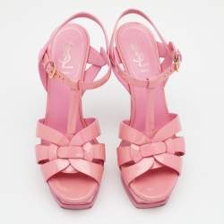 مملوكة مسبقًا Yves Saint Laurent Pink Patent Leather Tribute Platform Sandals Size 39