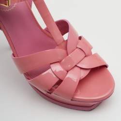 مملوكة مسبقًا Yves Saint Laurent Pink Patent Leather Tribute Platform Sandals Size 39