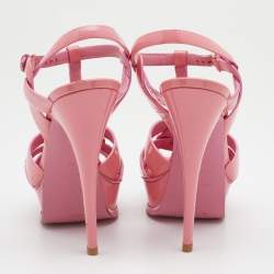 مملوكة مسبقًا Yves Saint Laurent Pink Patent Leather Tribute Platform Sandals Size 39