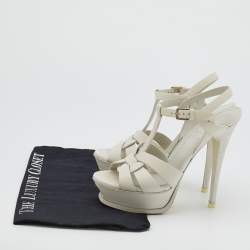 Pre Owned Yves Saint Laurent White leather Tribute Platform Sandals Size 36