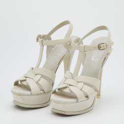 Pre Owned Yves Saint Laurent White leather Tribute Platform Sandals Size 36