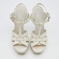 Pre Owned Yves Saint Laurent White leather Tribute Platform Sandals Size 36