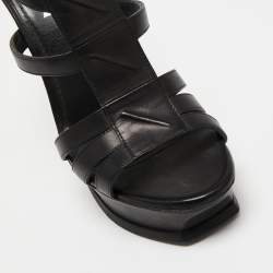 Pre Owned Yves Saint Laurent Black Leather Platform Sandals Size 37.5