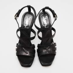 Pre Owned Yves Saint Laurent Black Leather Platform Sandals Size 37.5