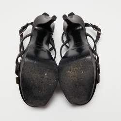 Pre Owned Yves Saint Laurent Black Leather Platform Sandals Size 37.5