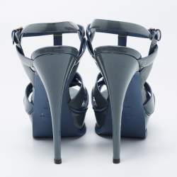 Pre Owned Yves Saint Laurent Grey Patent Leather Tribute Sandals Size 37