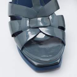 Pre Owned Yves Saint Laurent Grey Patent Leather Tribute Sandals Size 37