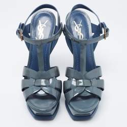 Pre Owned Yves Saint Laurent Grey Patent Leather Tribute Sandals Size 37