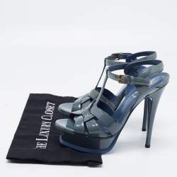 Pre Owned Yves Saint Laurent Grey Patent Leather Tribute Sandals Size 37