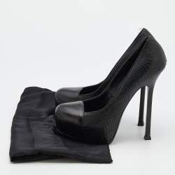 Pre Owned Yves Saint Laurent Black Leather Tribtoo Platform Pumps Size 38