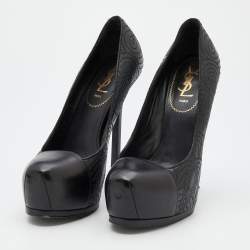 Pre Owned Yves Saint Laurent Black Leather Tribtoo Platform Pumps Size 38