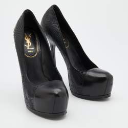 Pre Owned Yves Saint Laurent Black Leather Tribtoo Platform Pumps Size 38