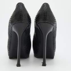 Pre Owned Yves Saint Laurent Black Leather Tribtoo Platform Pumps Size 38