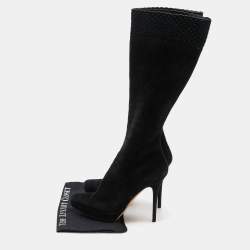 Pre Owned Yves Saint Laurent Black Suede Platform Knee Length Boots Size 40