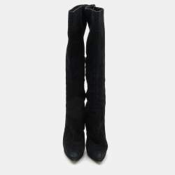 Pre Owned Yves Saint Laurent Black Suede Platform Knee Length Boots Size 40
