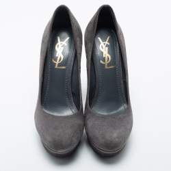 Yves Saint Laurent Grey Suede Palais Platform Pumps Size 35