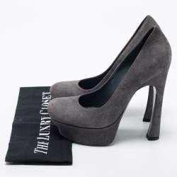 Yves Saint Laurent Grey Suede Palais Platform Pumps Size 35
