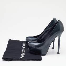 Pre Owned Yves Saint Laurent Emeral Green Patent Leather Tribtoo Platform Pumps Size 36