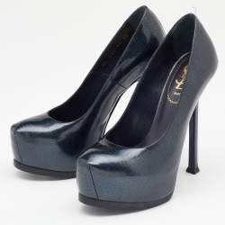 Pre Owned Yves Saint Laurent Emeral Green Patent Leather Tribtoo Platform Pumps Size 36