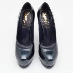 Pre Owned Yves Saint Laurent Emeral Green Patent Leather Tribtoo Platform Pumps Size 36