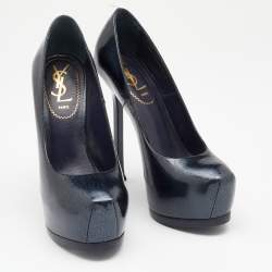 Pre Owned Yves Saint Laurent Emeral Green Patent Leather Tribtoo Platform Pumps Size 36