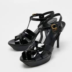 مملوكة مسبقًا Yves Saint Laurent Black Patent Leather Tribute Platform Sandals Size 39