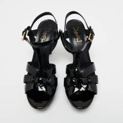 مملوكة مسبقًا Yves Saint Laurent Black Patent Leather Tribute Platform Sandals Size 39
