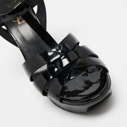 مملوكة مسبقًا Yves Saint Laurent Black Patent Leather Tribute Platform Sandals Size 39