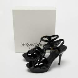 مملوكة مسبقًا Yves Saint Laurent Black Patent Leather Tribute Platform Sandals Size 39