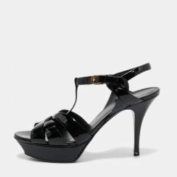 مملوكة مسبقًا Yves Saint Laurent Black Patent Leather Tribute Platform Sandals Size 39